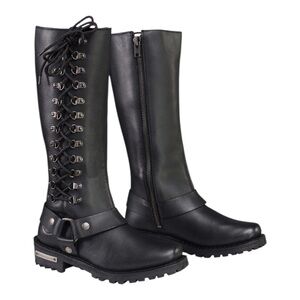 New! Milwaukee Black Lace-Up Leather Biker Tall Boots Size 8